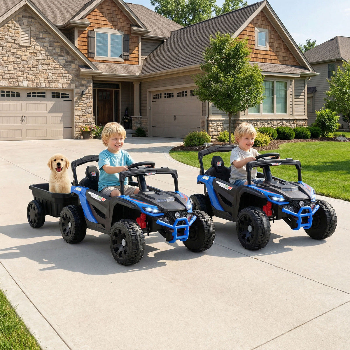 12V Battery Powered Ride On Kids Tractor with Detachable Trailer-Navy