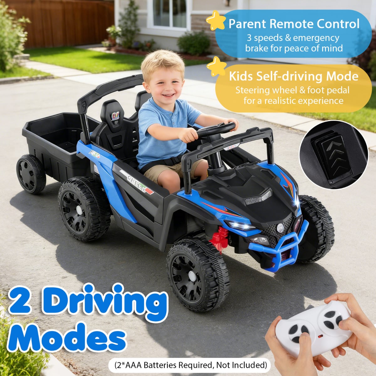 12V Battery Powered Ride On Kids Tractor with Detachable Trailer-Navy