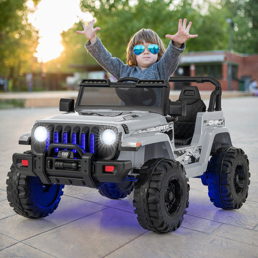 12V Kids Ride on Truck with 2.4G Parental Remote Control and Music-Grey
