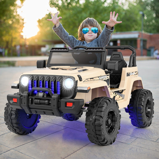 12V Kids Ride on Truck with 2.4G Parental Remote Control and Music-Khaki