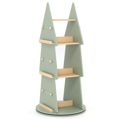 4 Tier Tree Shape Revolving Bookcase for Kids Room Bedroom Playroom-Green