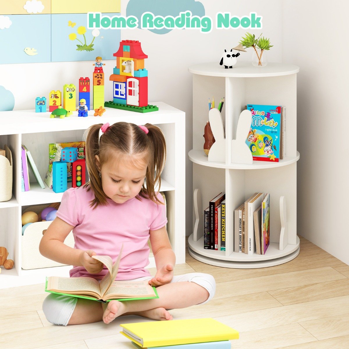 2 Tier Freestanding 360¬∞ Revolving Display Storage Rack with Bunny Baffles-White