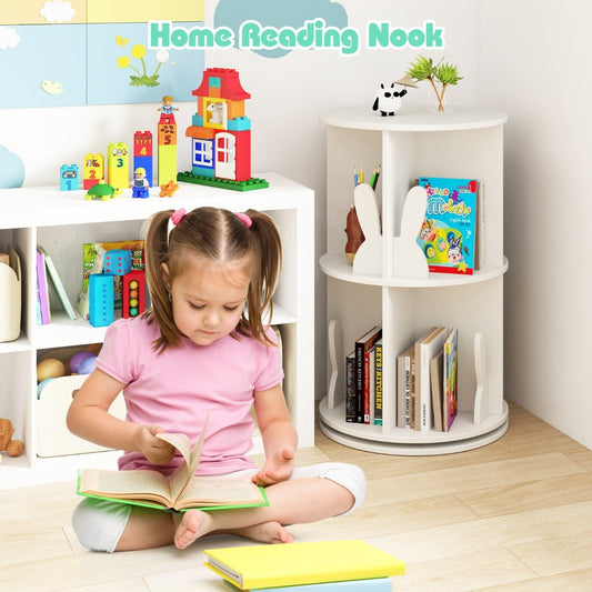 2 Tier Freestanding 360¬∞ Revolving Display Storage Rack with Bunny Baffles-White