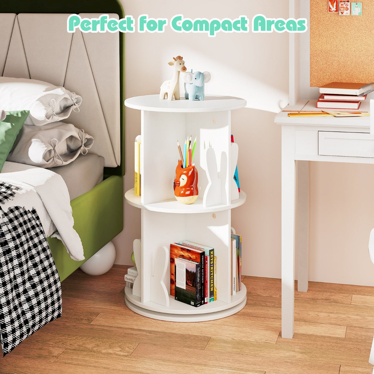 2 Tier Freestanding 360¬∞ Revolving Display Storage Rack with Bunny Baffles-White