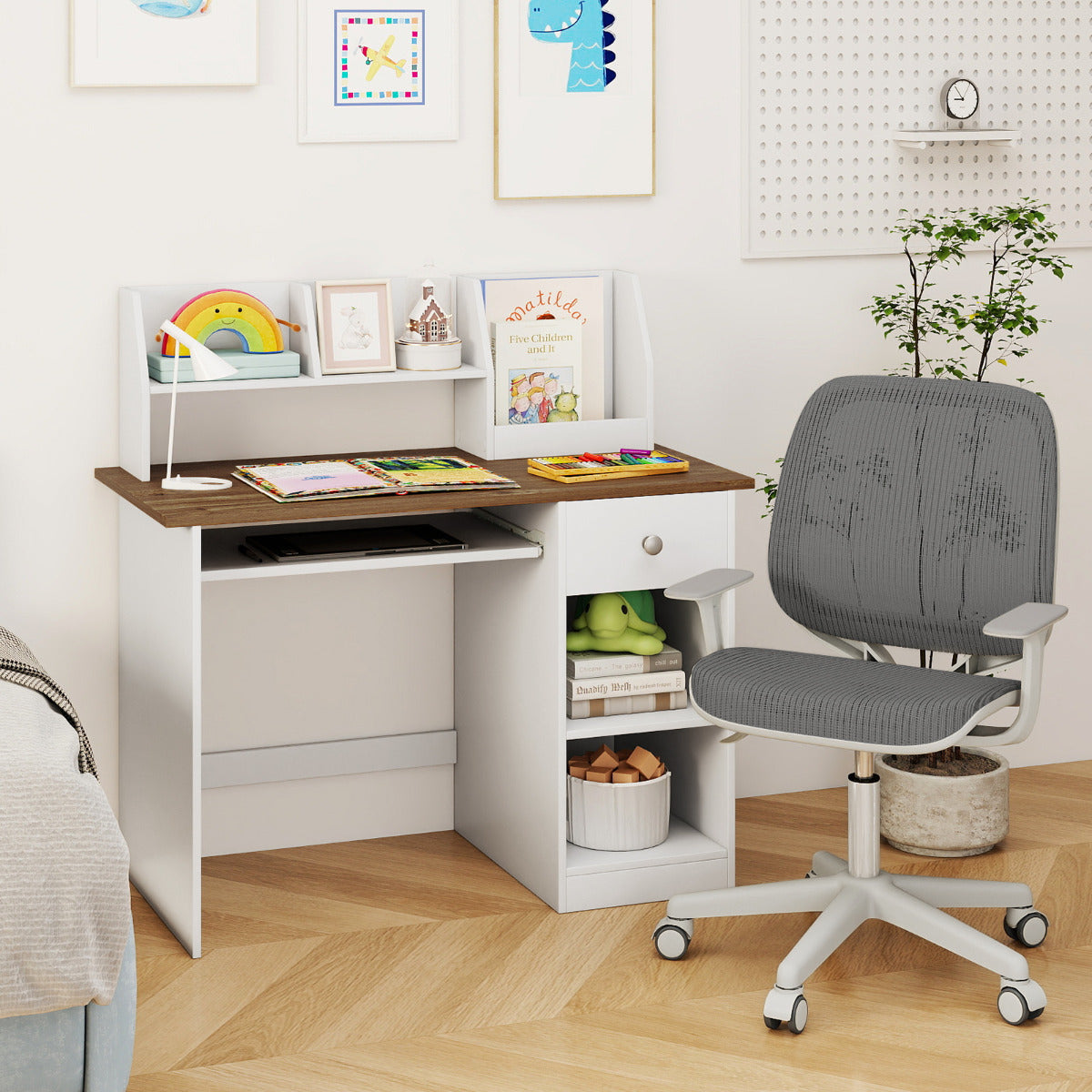 Kids Study Desk Multifunctional Student Desk-Natural