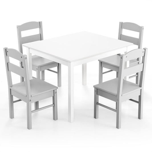 Kids Table and 4 Chairs Set for Toddlers Dining, Drawing, Reading-Grey