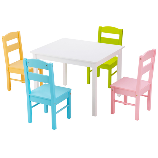 Kids Table and 4 Chairs Set for Toddlers Dining, Drawing, Reading-Pink &amp; White