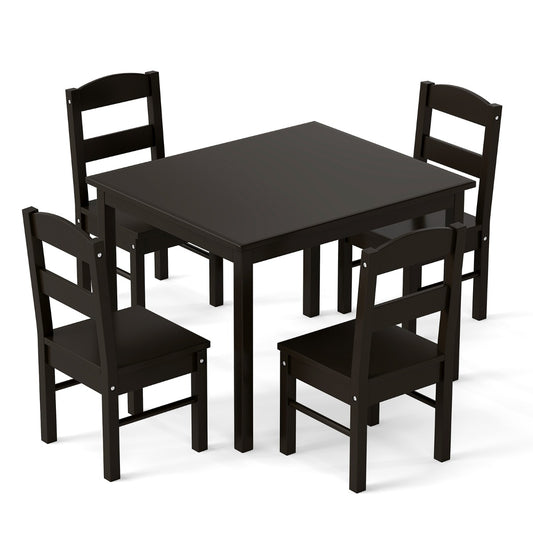 Kids Table and 4 Chairs Set for Toddlers Dining, Drawing, Reading-Dark Brown
