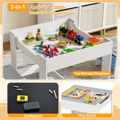 Kids Table Chair Set with Double Side Tabletop Table and Storage Box-Navy