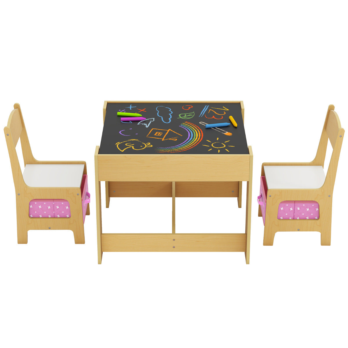 Kids Table Chair Set with Double Side Tabletop Table and Storage Box-Light Pink