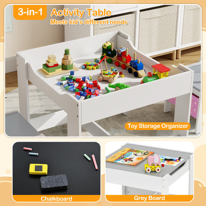 Kids Table Chair Set with Double Side Tabletop Table and Storage Box-Pink & Grey