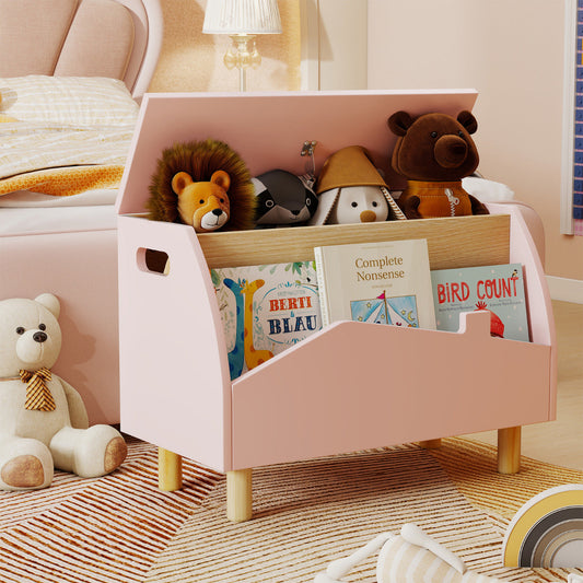 Multifunctional Kids Toy Box with Safety Hinge for Playroom-Pink