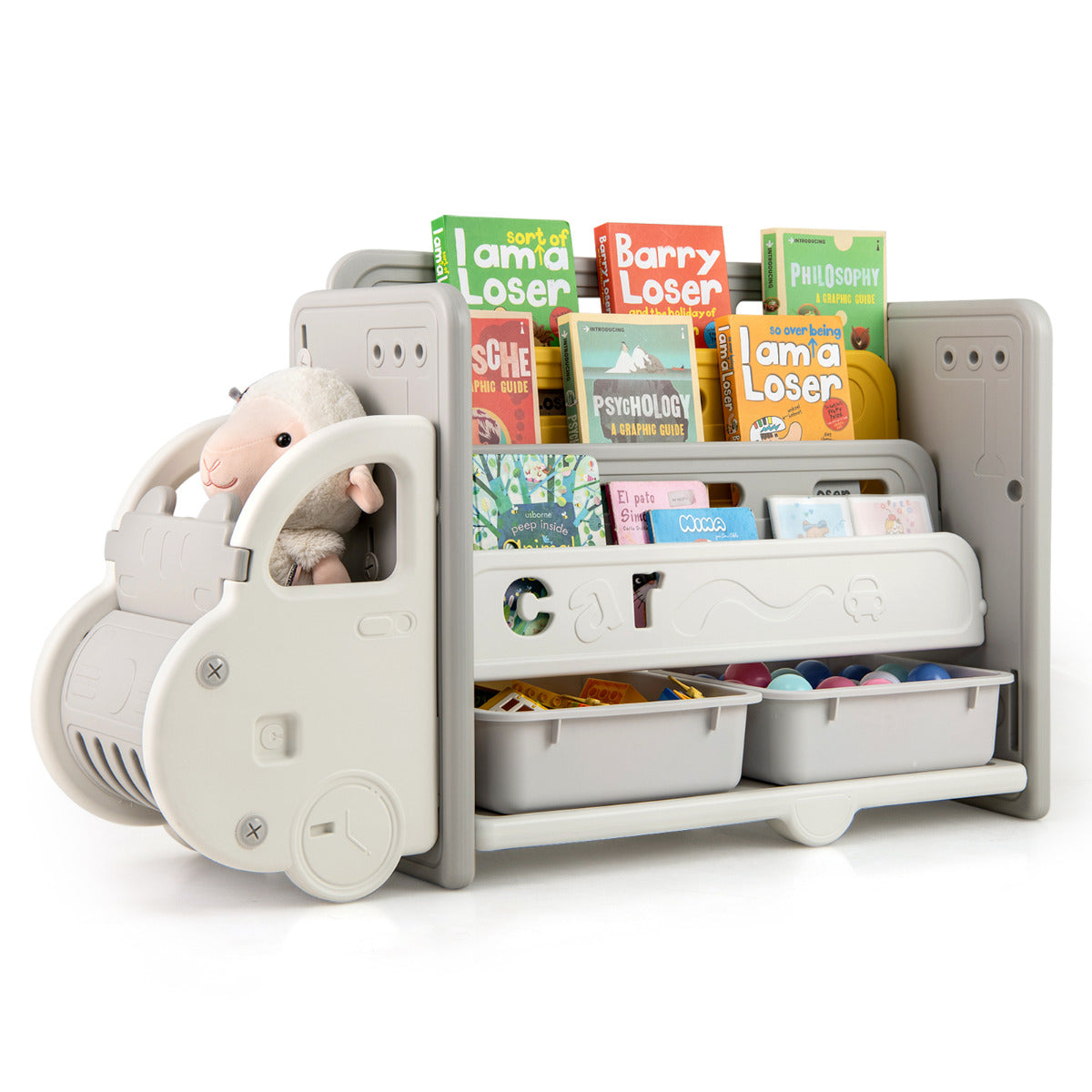 Kids Toy Storage and Bookshelf Car Themed Toy Storage Cabinet