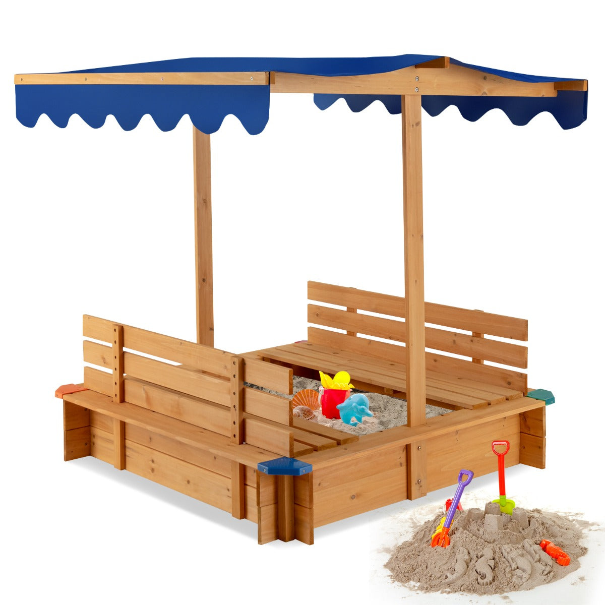 Kids Wooden Sandbox with Canopy Suitable for Backyard Home Lawn Garden