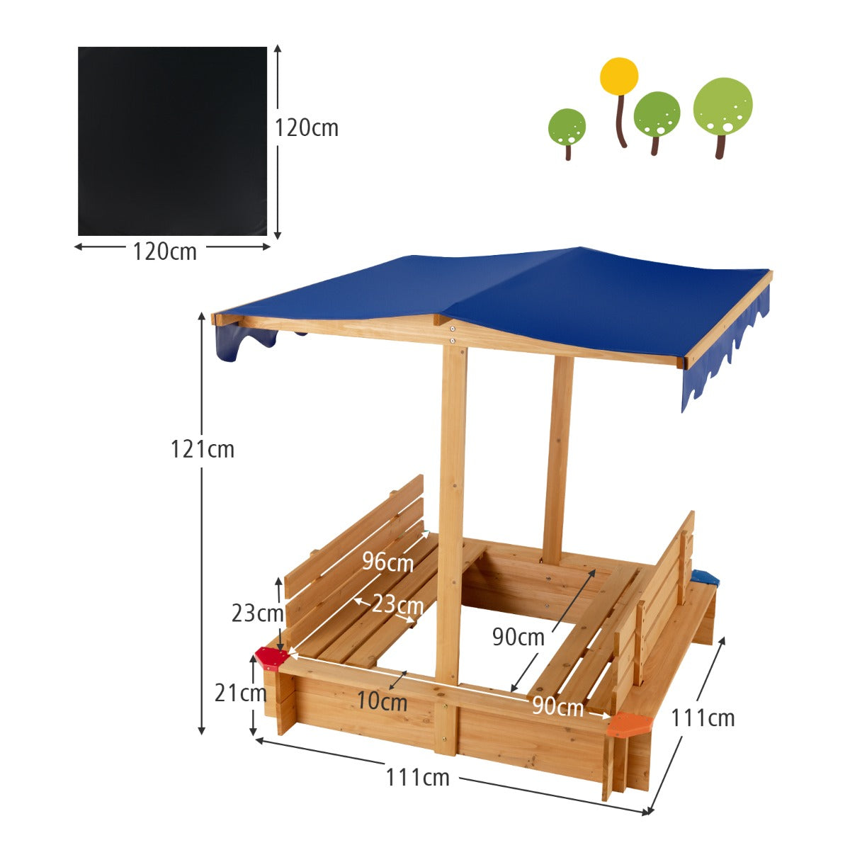 Kids Wooden Sandbox with Canopy Suitable for Backyard Home Lawn Garden