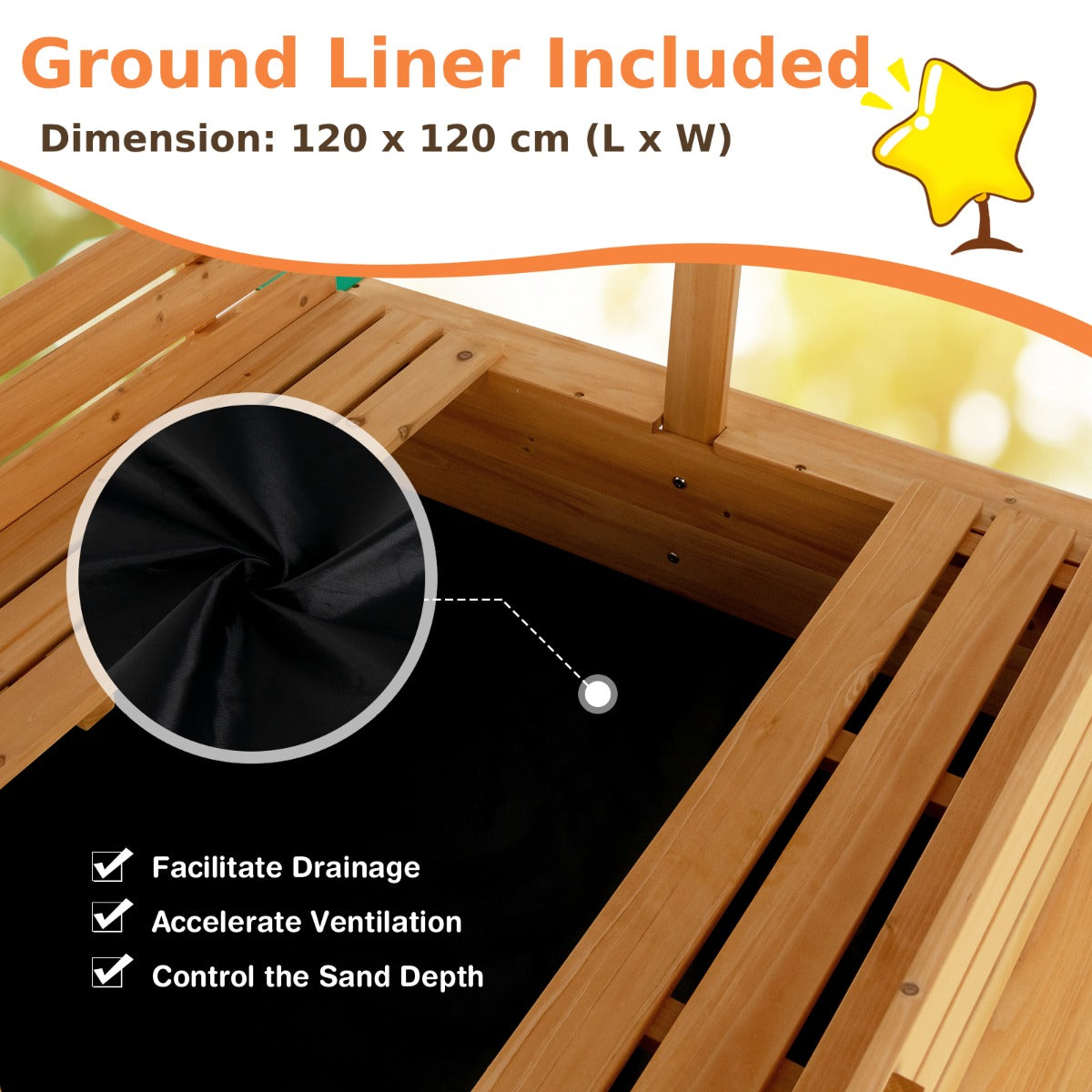 Kids Wooden Sandbox with Canopy Suitable for Backyard Home Lawn Garden