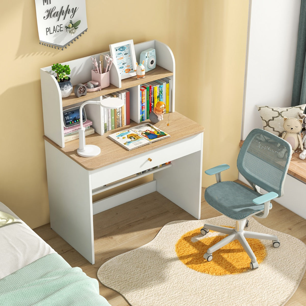 Kids Wooden Study Desk with Hutch and Drawer