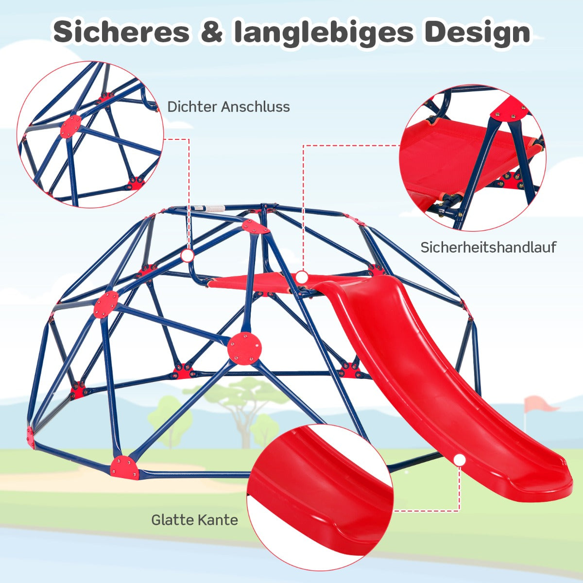 Geometric Dome Climber and Play Set with Slide for Outdoor-Red