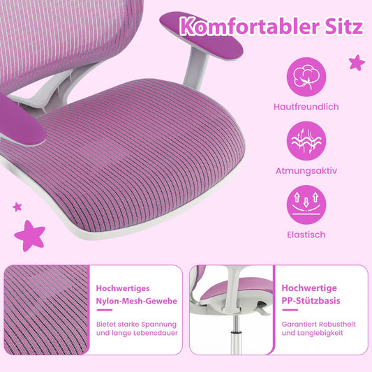 Swivel Mesh Children Computer Chair with Adjustable Height-Purple