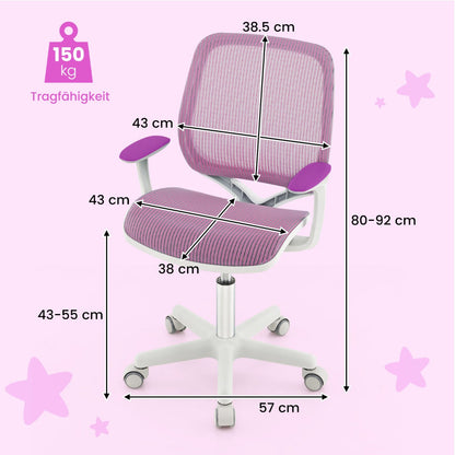 Swivel Mesh Children Computer Chair with Adjustable Height-Purple