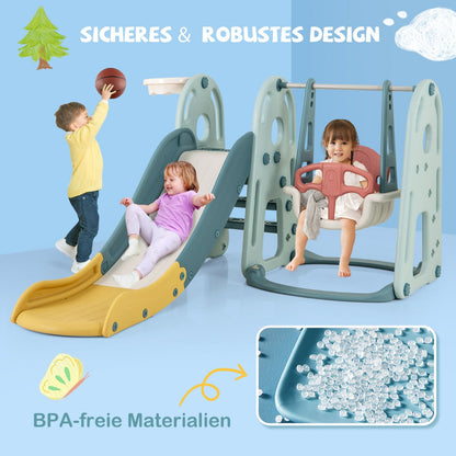 4-in-1 Kids Slide and Swing Set Freestanding Baby Slide Playset-Green