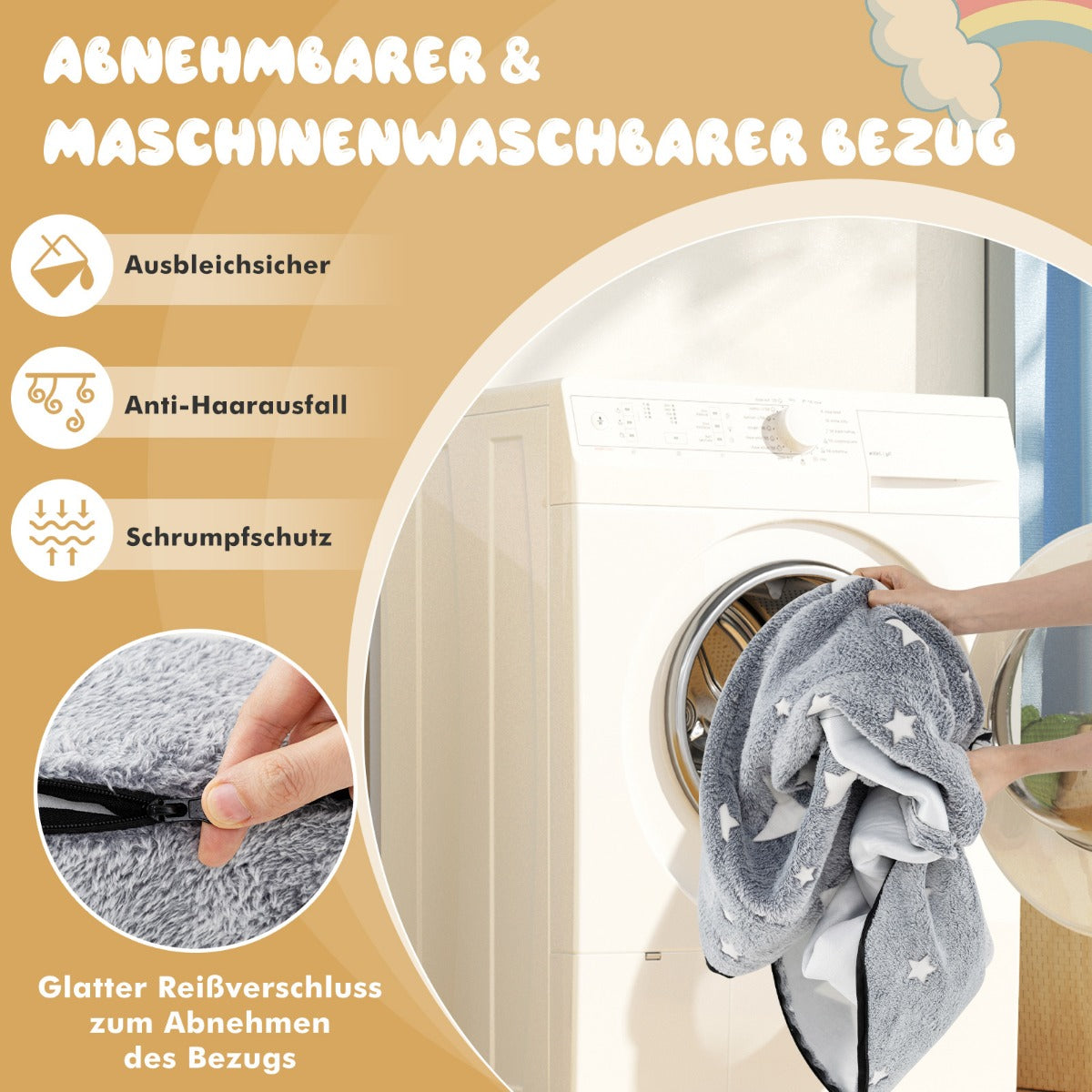 2-in-1 Convertible Glow in the Dark Kids Sofa with Removable Washable Cover-Gray