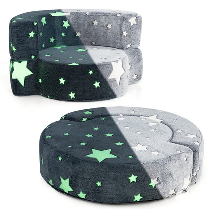 2-in-1 Convertible Glow in the Dark Kids Sofa with Removable Washable Cover-Gray
