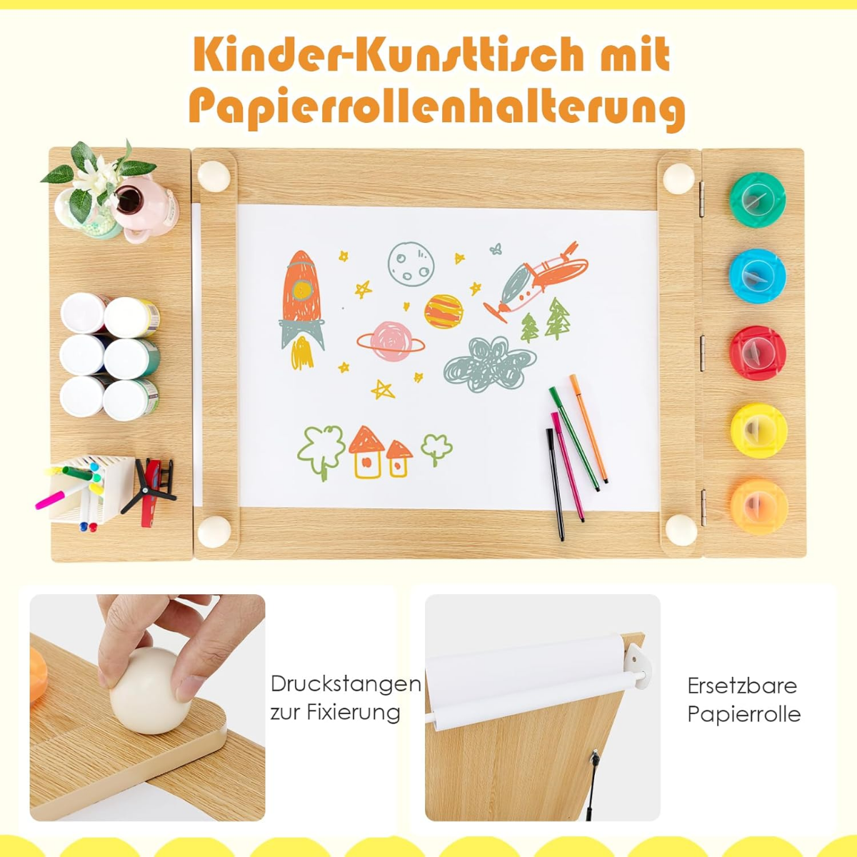 2-in-1 Kids Art Table and Art Easel Set with Chairs-Natural