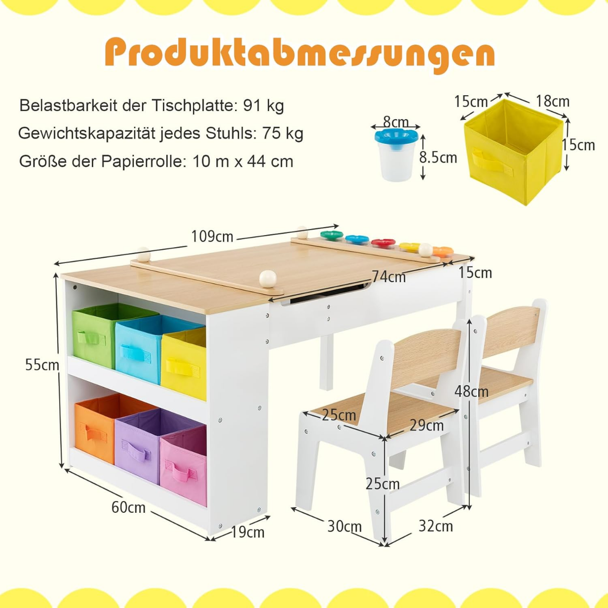 2-in-1 Kids Art Table and Art Easel Set with Chairs-Natural