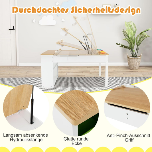 2-in-1 Kids Art Table and Art Easel Set with Chairs-Natural