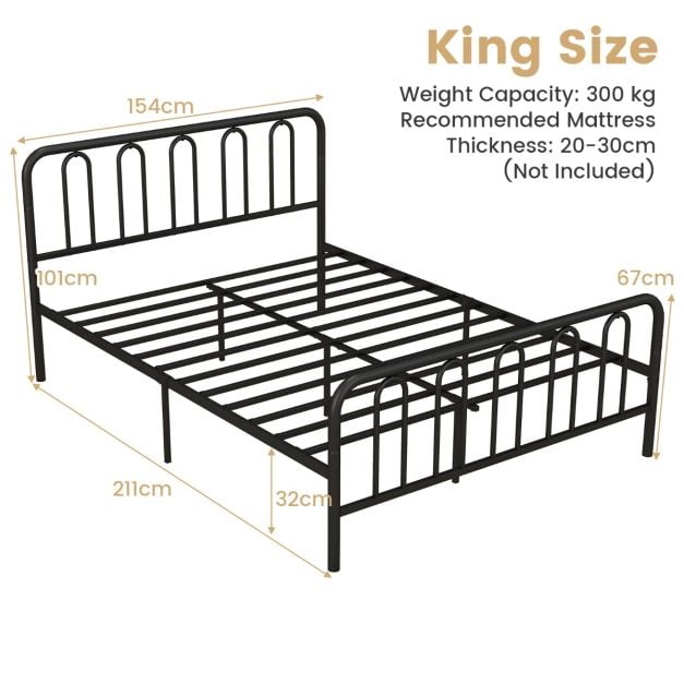 Double/King Size Metal Bed Frame with Headboard and Footboard-King Size