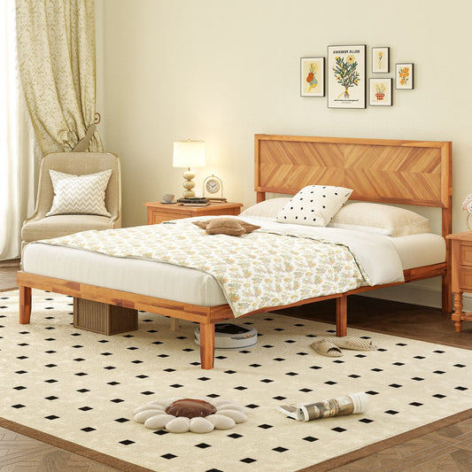 Single/King Size Mid-Century Acacia Wood Bed Frame with Headboard-King Size