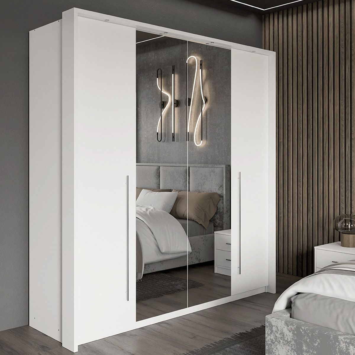 Kirklees Swinging Doors Wardrobe with Mirror - 210 White