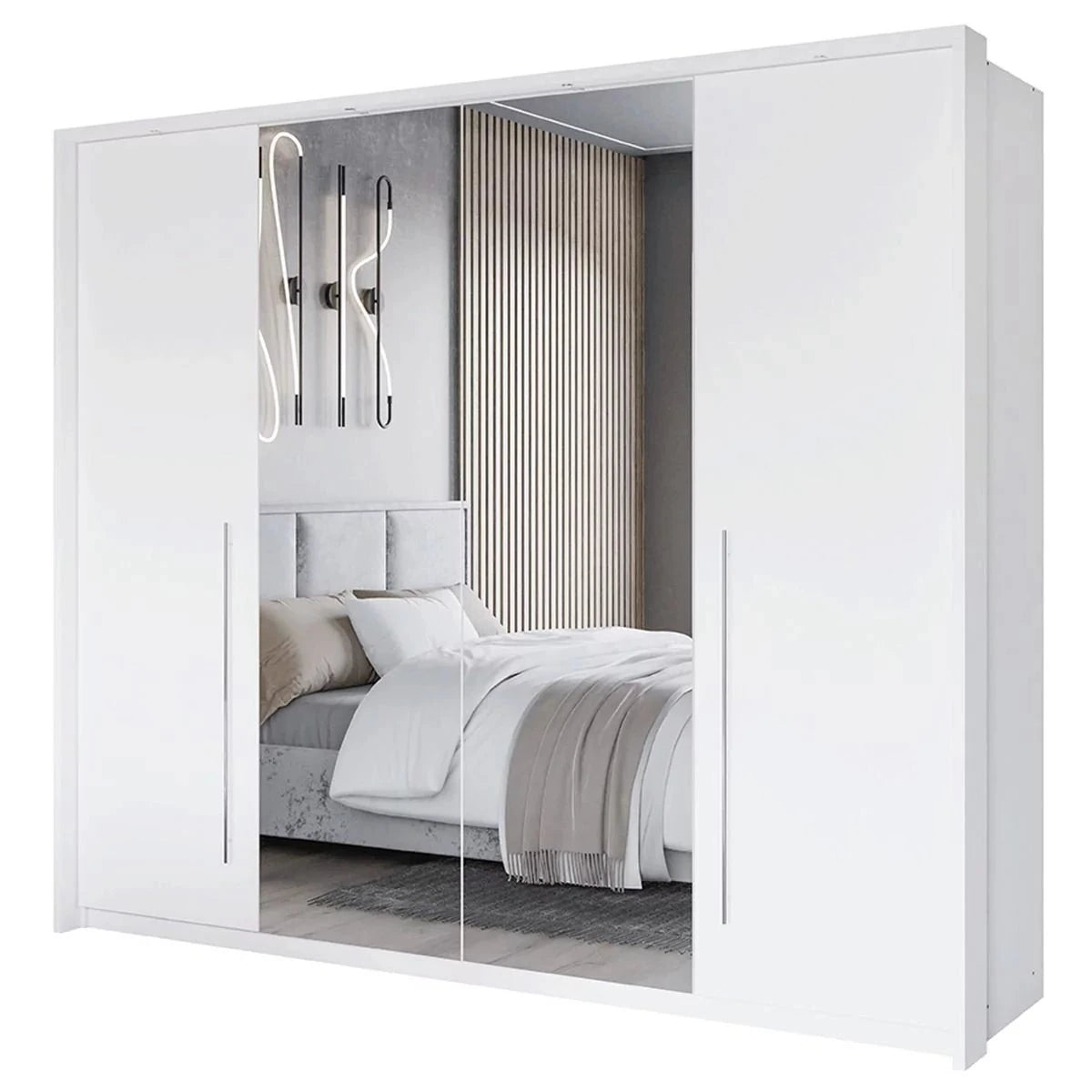 Kirklees Swinging Doors Wardrobe with Mirror - 256cm Grey