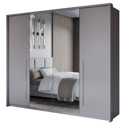 Kirklees Swinging Doors Wardrobe with Mirror - 256cm Grey