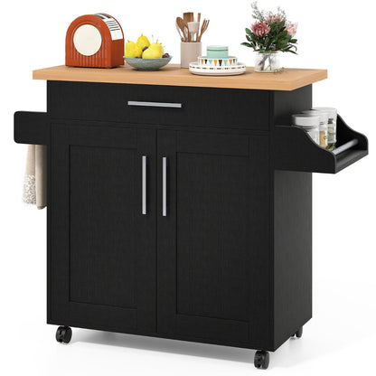 Kitchen Island Cart with Storage and Adjustable Shelf in Black