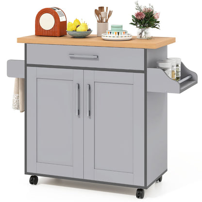 Kitchen Island Cart with Storage and Adjustable Shelf in Grey