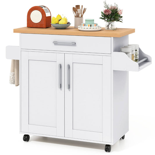 Kitchen Island Cart with Storage and Adjustable Shelf in White