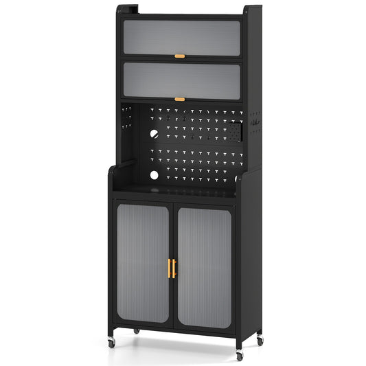 Kitchen Pantry Storage Cabinet with Large Countertop-Black
