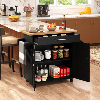 Kitchen Island Cart with Storage and Adjustable Shelf-Black