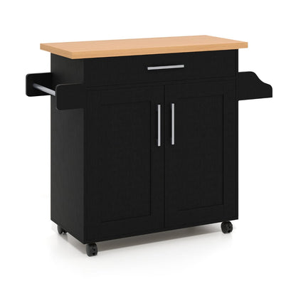 Kitchen Island Cart with Storage and Adjustable Shelf-Black