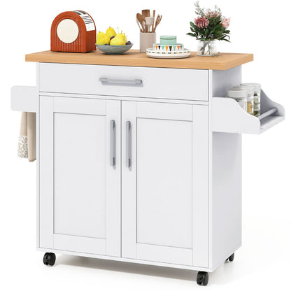 Kitchen Island Cart with Storage and Adjustable Shelf-White
