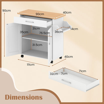 Kitchen Island Cart with Storage and Adjustable Shelf-White