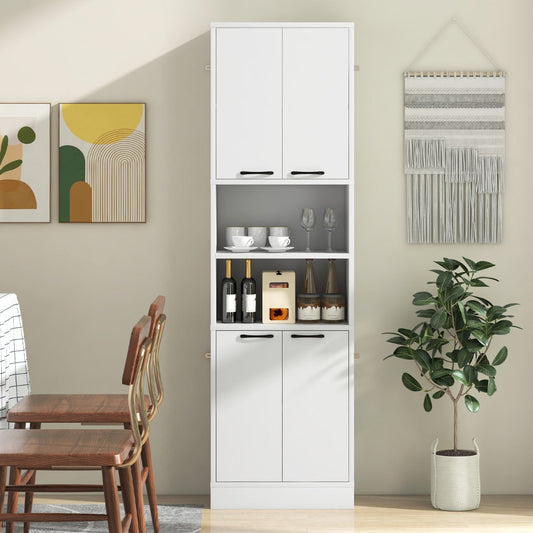 190cm Tall Freestanding Cupboard with Doors and Shelves-White