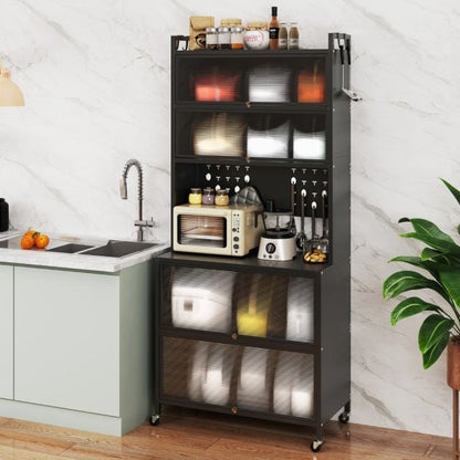 6-Tier Kitchen Pantry Cabinet Buffet Cabinet with Hutch-Black