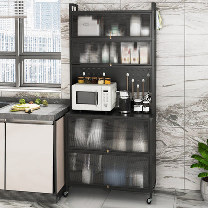 6-Tier Kitchen Pantry Cabinet Buffet Cabinet with Hutch-Black