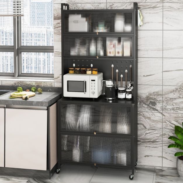 6-Tier Kitchen Pantry Cabinet Buffet Cabinet with Hutch-Black
