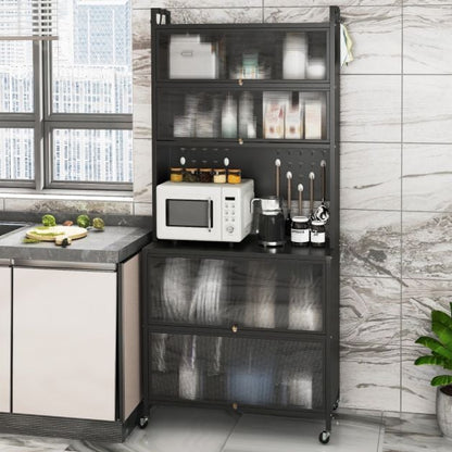 6-Tier Kitchen Pantry Cabinet Buffet Cabinet with Hutch-Black