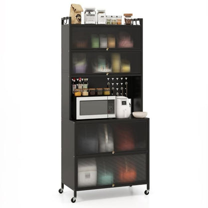 6-Tier Kitchen Pantry Cabinet Buffet Cabinet with Hutch-Black