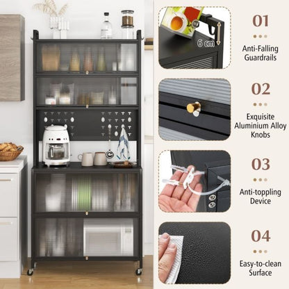 6-Tier Kitchen Pantry Cabinet Buffet Cabinet with Hutch-Black